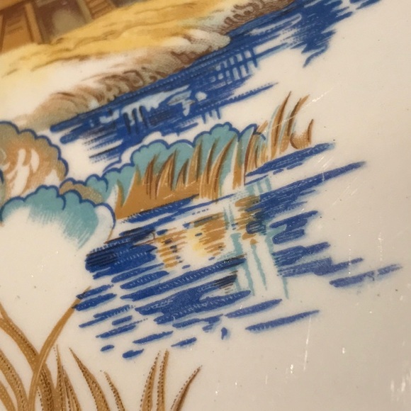 Universal Cambridge Pottery Windmill Platter Pie Plate  Dutch Scene 22 Karat - Picture 5 of 16